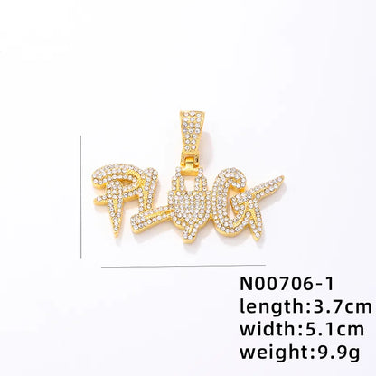 1 Piece 304 Stainless Steel Alloy Copper Rhinestones K Gold Plated Animal Cross Letter