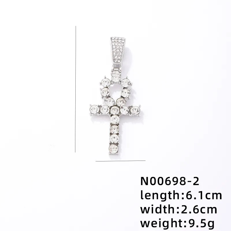 1 Piece 304 Stainless Steel Alloy Copper Rhinestones K Gold Plated Animal Cross Letter