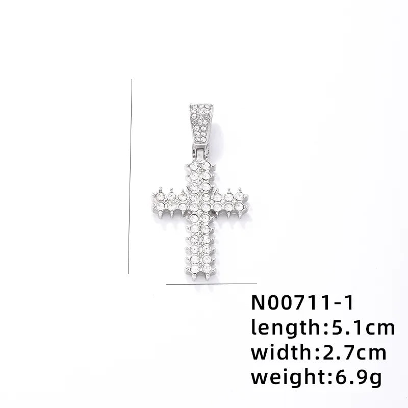 1 Piece 304 Stainless Steel Alloy Copper Rhinestones K Gold Plated Animal Cross Letter