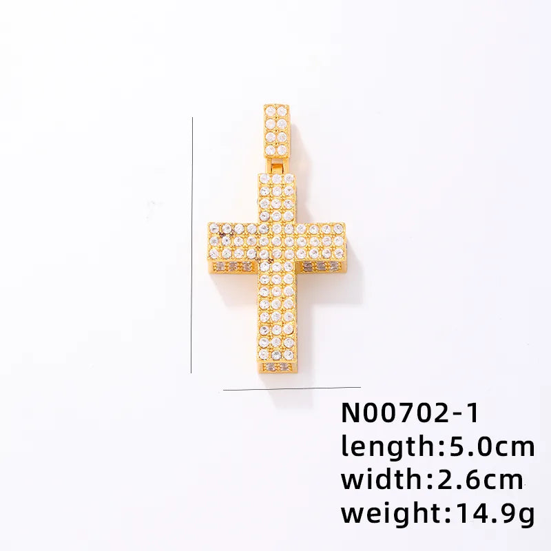 1 Piece 304 Stainless Steel Alloy Copper Rhinestones K Gold Plated Animal Cross Letter