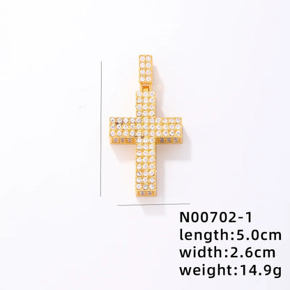 1 Piece 304 Stainless Steel Alloy Copper Rhinestones K Gold Plated Animal Cross Letter