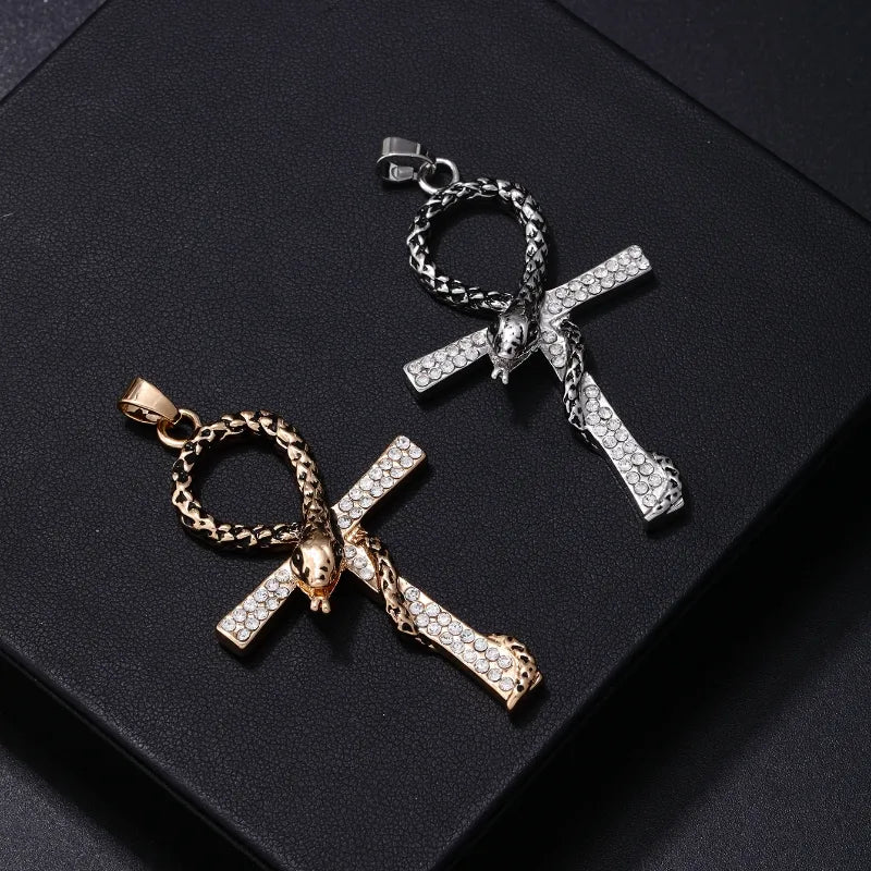 1 Piece 304 Stainless Steel Alloy Copper Rhinestones K Gold Plated Animal Cross Letter