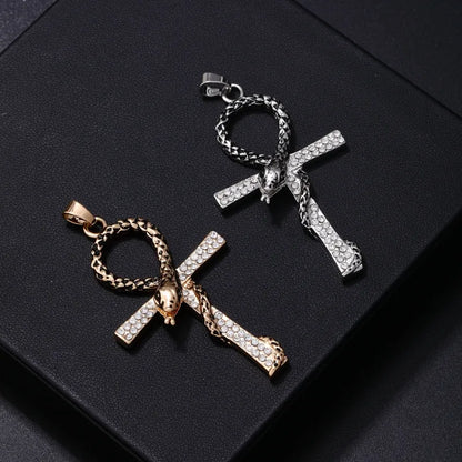 1 Piece 304 Stainless Steel Alloy Copper Rhinestones K Gold Plated Animal Cross Letter