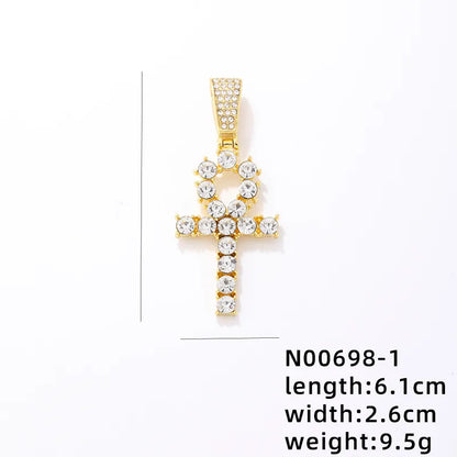 1 Piece 304 Stainless Steel Alloy Copper Rhinestones K Gold Plated Animal Cross Letter