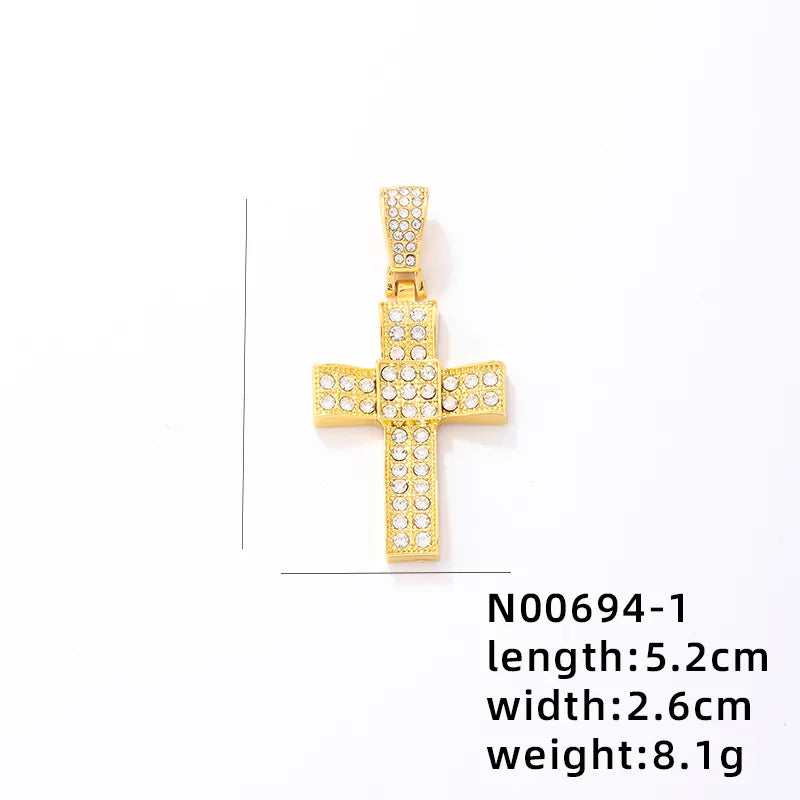 1 Piece 304 Stainless Steel Alloy Copper Rhinestones K Gold Plated Animal Cross Letter