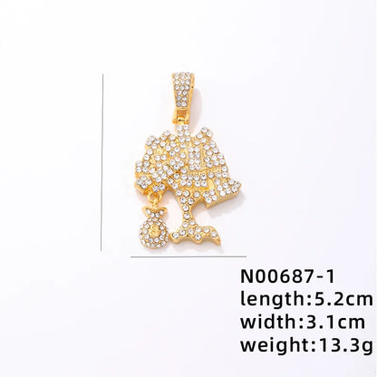 1 Piece 304 Stainless Steel Alloy Copper Rhinestones K Gold Plated Animal Cross Letter