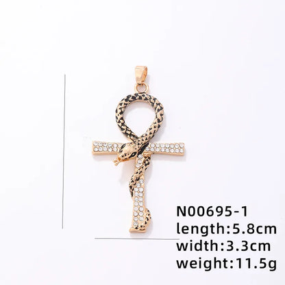 1 Piece 304 Stainless Steel Alloy Copper Rhinestones K Gold Plated Animal Cross Letter