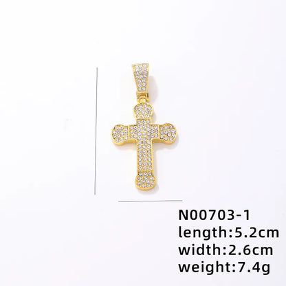 1 Piece 304 Stainless Steel Alloy Copper Rhinestones K Gold Plated Animal Cross Letter