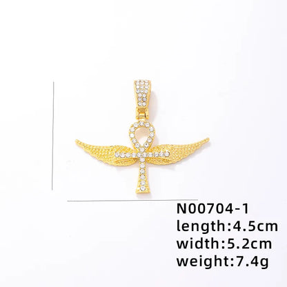 1 Piece 304 Stainless Steel Alloy Copper Rhinestones K Gold Plated Animal Cross Letter