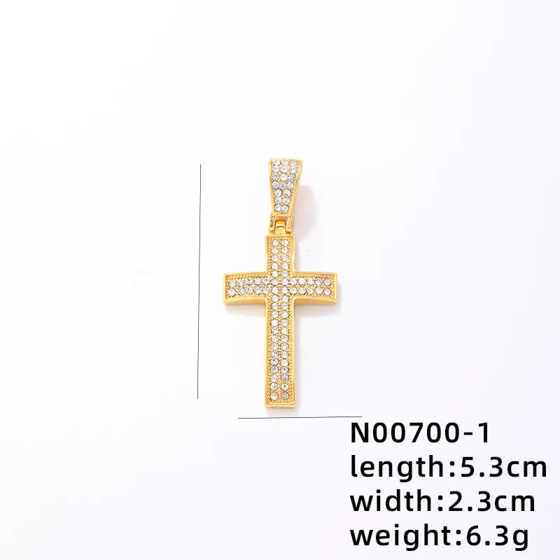 1 Piece 304 Stainless Steel Alloy Copper Rhinestones K Gold Plated Animal Cross Letter