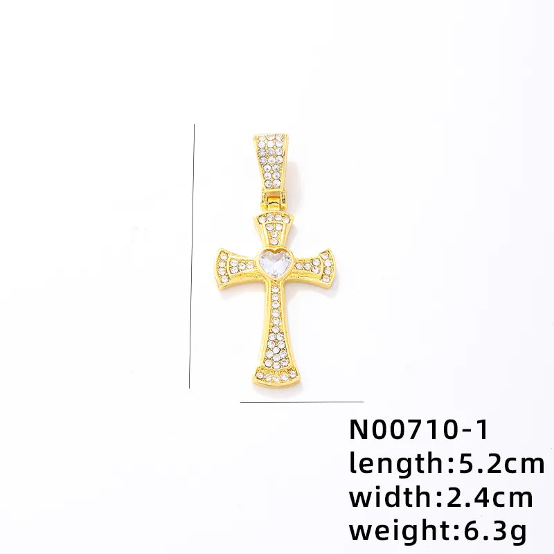 1 Piece 304 Stainless Steel Alloy Copper Rhinestones K Gold Plated Animal Cross Letter