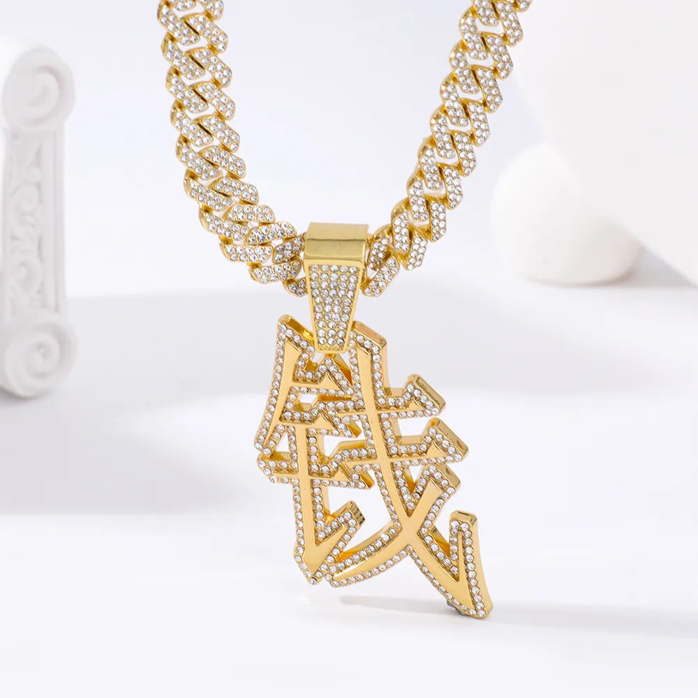 Hip-Hop Rock Chinese Character Alloy Inlay Rhinestones Unisex Pendant Necklace