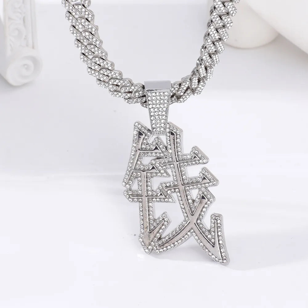 Hip-Hop Rock Chinese Character Alloy Inlay Rhinestones Unisex Pendant Necklace