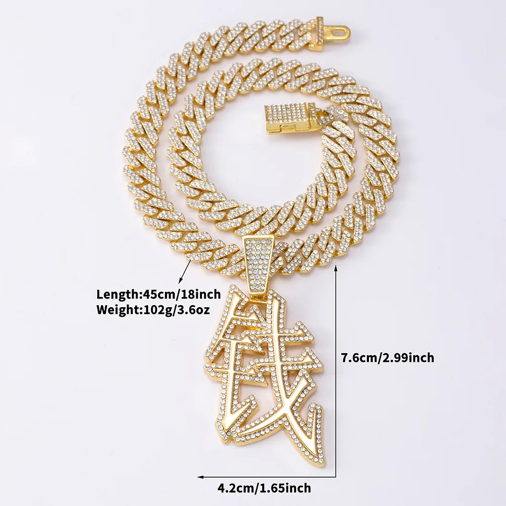 Hip-Hop Rock Chinese Character Alloy Inlay Rhinestones Unisex Pendant Necklace