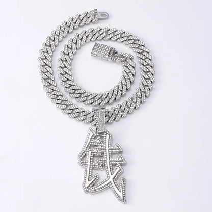 Hip-Hop Rock Chinese Character Alloy Inlay Rhinestones Unisex Pendant Necklace