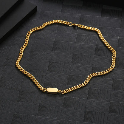 Hip-hop Rock Cool Style Solid Color Stainless Steel Polishing Plating Chain 18k Gold Plated Necklace