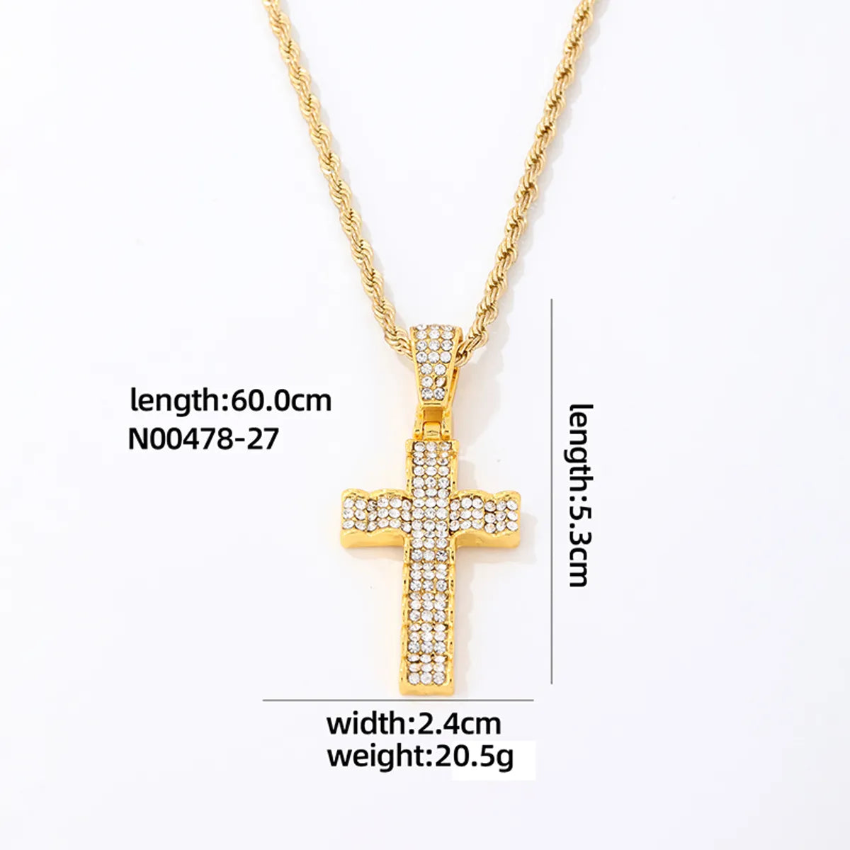 Hip-Hop Rock Cross Stainless Steel Alloy Plating Inlay Zircon K Gold Plated Rhodium Plated Men'S Pendant Necklace