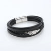 Hip-Hop Rock Leaves Stainless Steel Pu Leather Handmade Men'S Bracelets