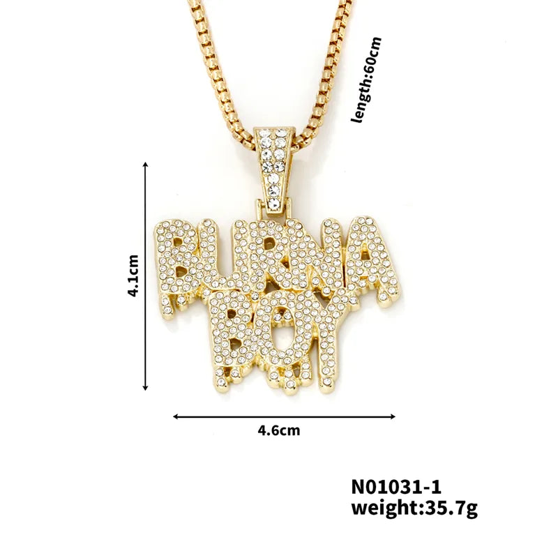 Hip-Hop Rock Letter 304 Stainless Steel Alloy Plating Inlay Rhinestones K Gold Plated Rhodium Plated Men'S Pendant Necklace