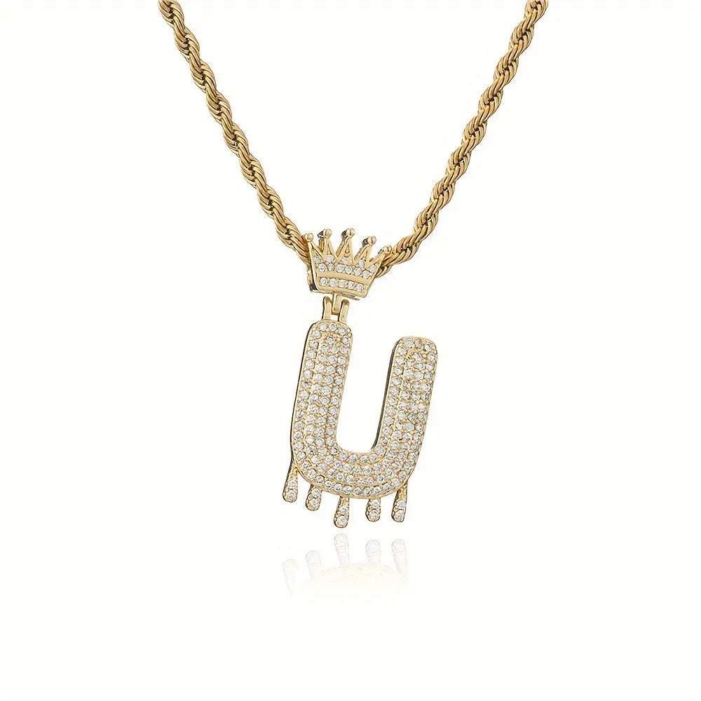 1PC Custmozed Name Letter Charm Necklace Stainless Steel Rope Chain Personal Name Letters Initials Charm Gold Jewelry Full Diamond Jewelry