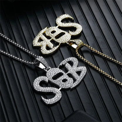 Hip-Hop Rock Letter Mask 304 Stainless Steel Alloy Plating Inlay Rhinestones K Gold Plated Rhodium Plated Men'S Pendant Necklace