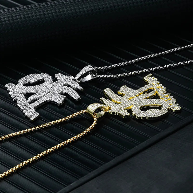 Hip-Hop Rock Modern Style Letter 304 Stainless Steel Alloy Plating Inlay Rhinestones K Gold Plated Rhodium Plated Men'S Pendant Necklace