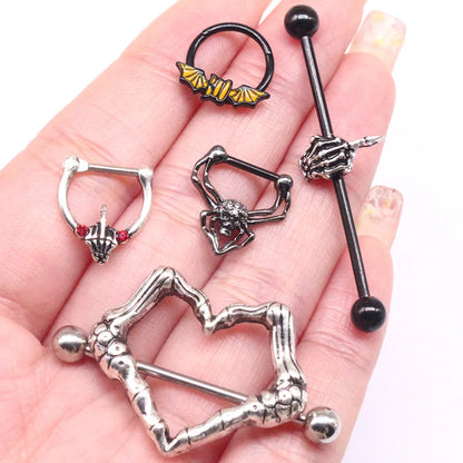 Hip-hop Rock Novelty Heart Shape Bat Copper Stoving Varnish Plating Inlay Zircon White Gold Plated Eyebrow Nails Belly Ring Nose Studs