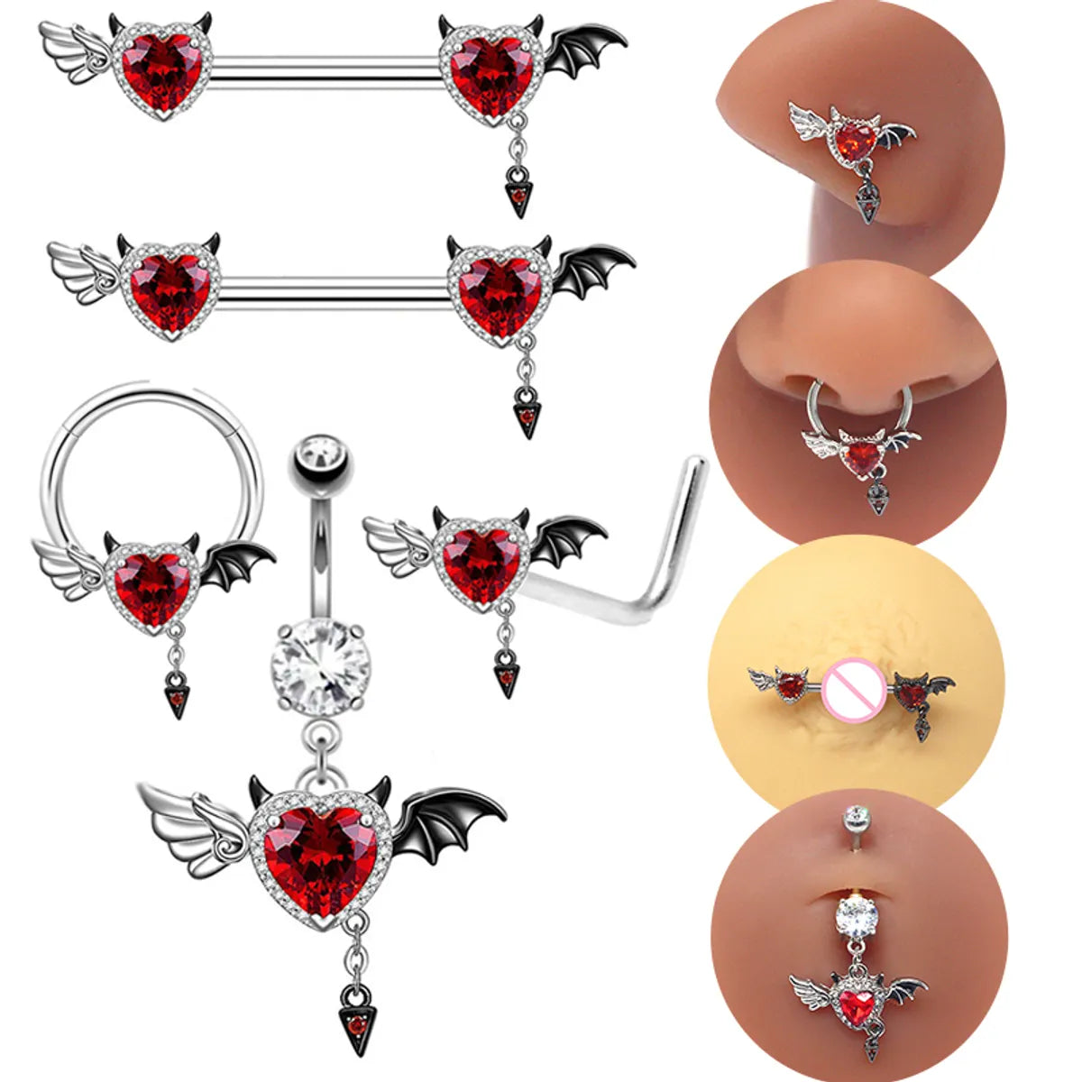 Hip-Hop Rock Punk Bat Stainless Steel White Gold Plated Zircon Belly Ring Nose Ring Nose Studs In Bulk