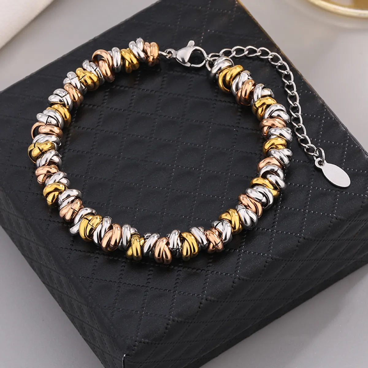 Hip-Hop Rock Round Multicolor 304 Stainless Steel 18K Gold Plated Rose Gold Plated Bracelets In Bulk