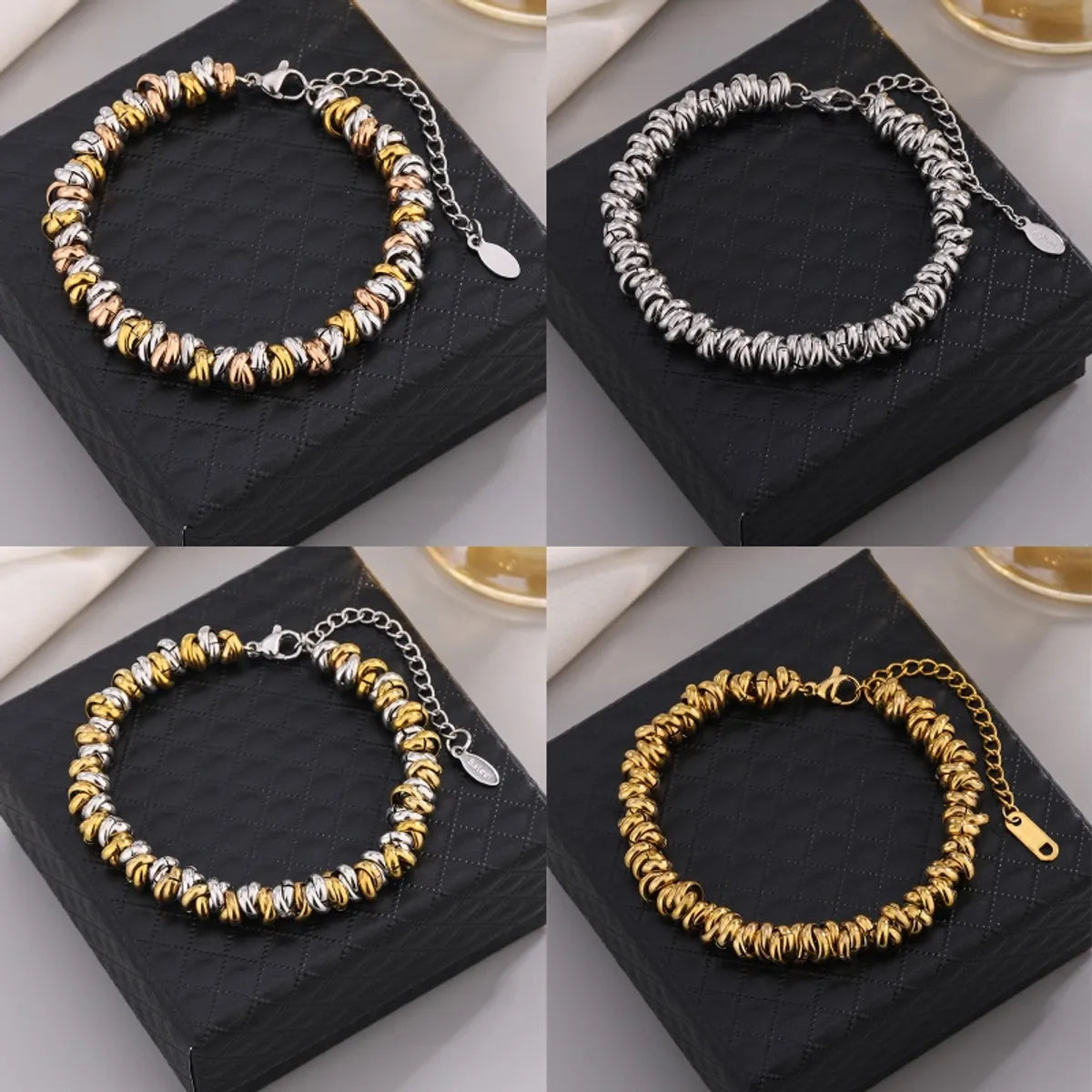 Hip-Hop Rock Round Multicolor 304 Stainless Steel 18K Gold Plated Rose Gold Plated Bracelets In Bulk