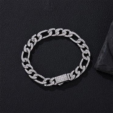 Hip-Hop Rock Simple Style Geometric Alloy Inlay Rhinestones Silver Plated Unisex Bracelets