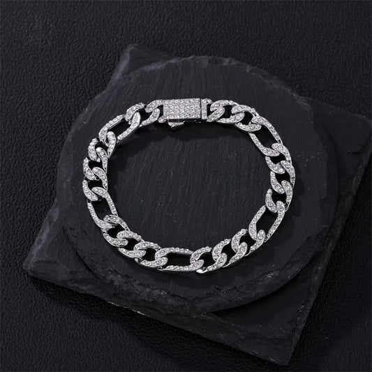 Hip-Hop Rock Simple Style Geometric Alloy Inlay Rhinestones Silver Plated Unisex Bracelets