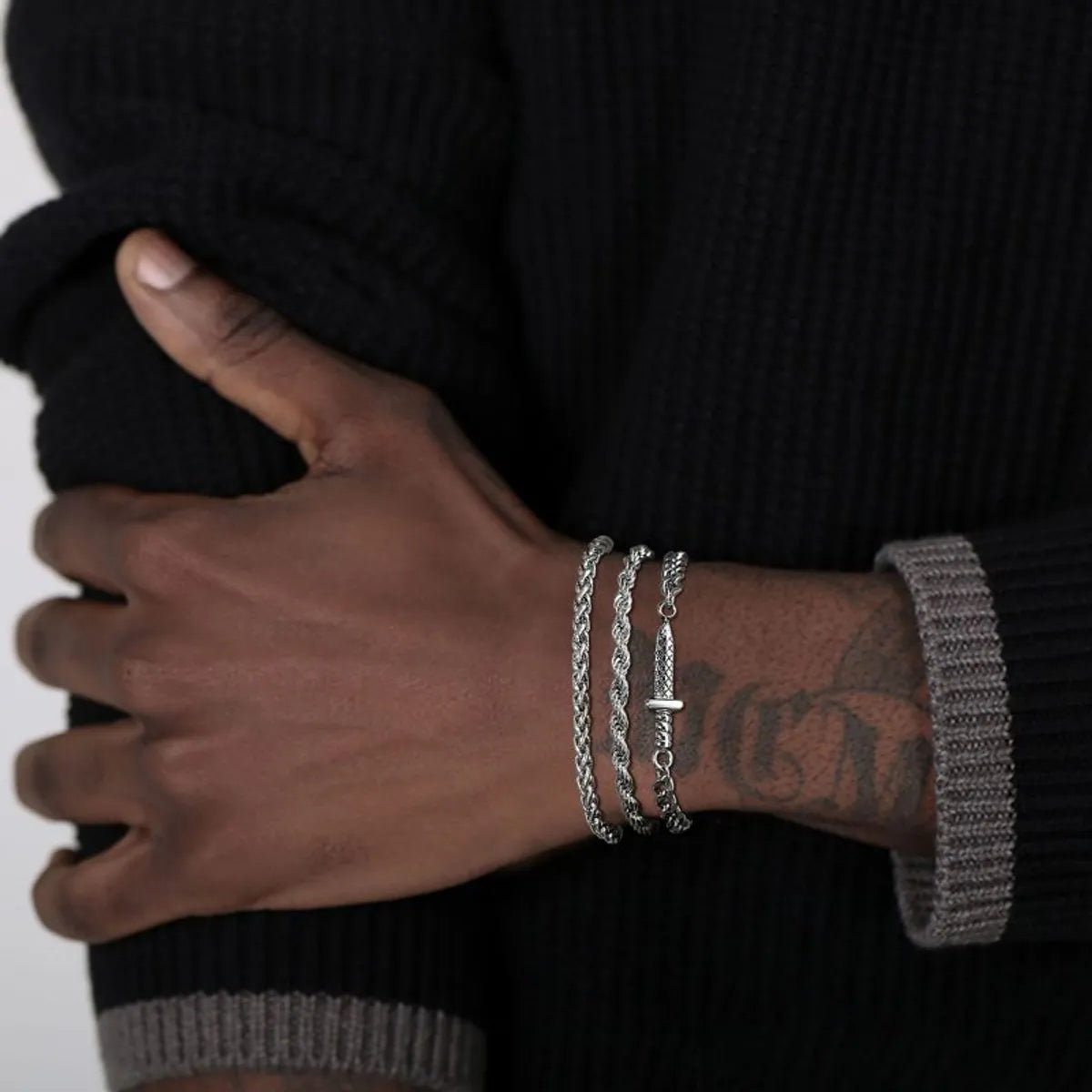 Hip-Hop Rock Simple Style Solid Color Stainless Steel Layered Men'S Bracelets