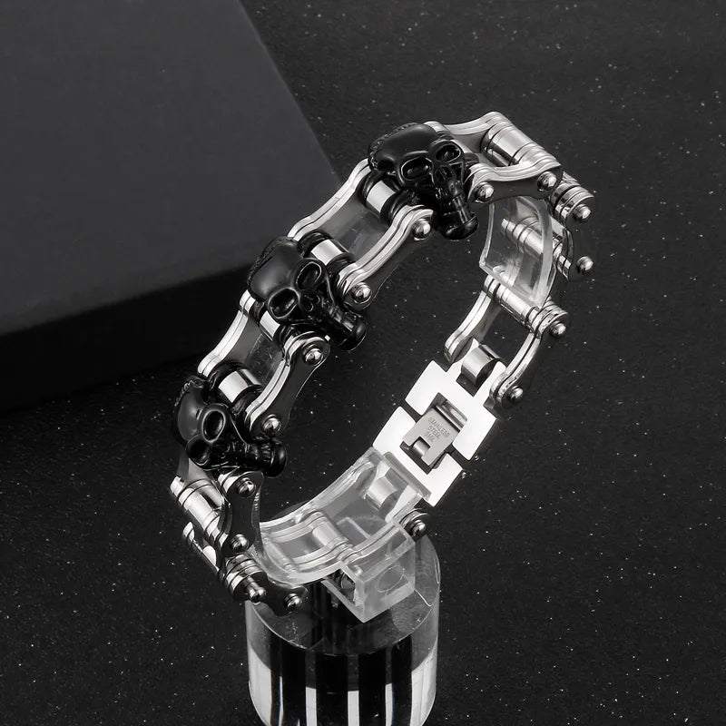 Hip-Hop Rock Skull Stainless Steel 18K Gold Plated Men'S Bracelets