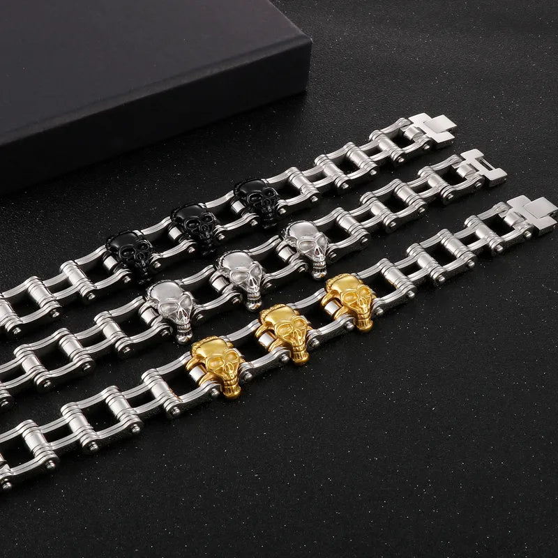 Hip-Hop Rock Skull Stainless Steel 18K Gold Plated Men'S Bracelets