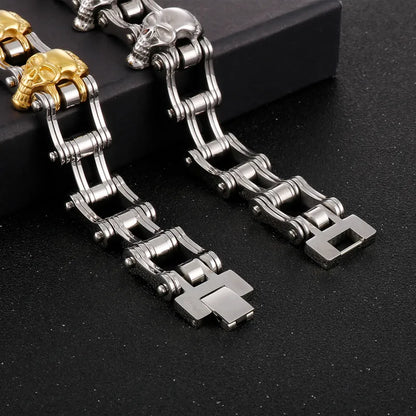 Hip-Hop Rock Skull Stainless Steel 18K Gold Plated Men'S Bracelets