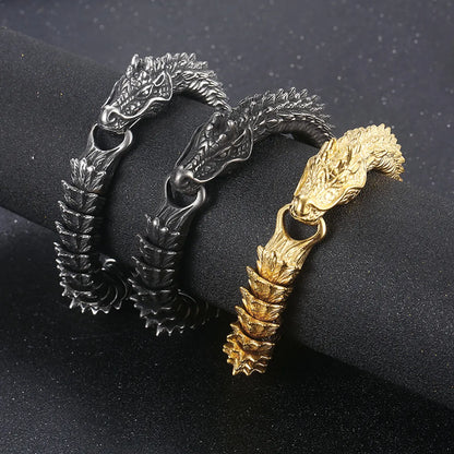 Hip-hop Rock Solid Color Dragon Stainless Steel Plating Bracelets