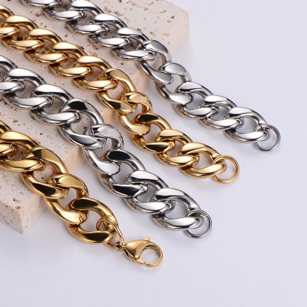 Hip-hop Rock Solid Color Stainless Steel Polishing Chain 18k Gold Plated Men's Bracelets