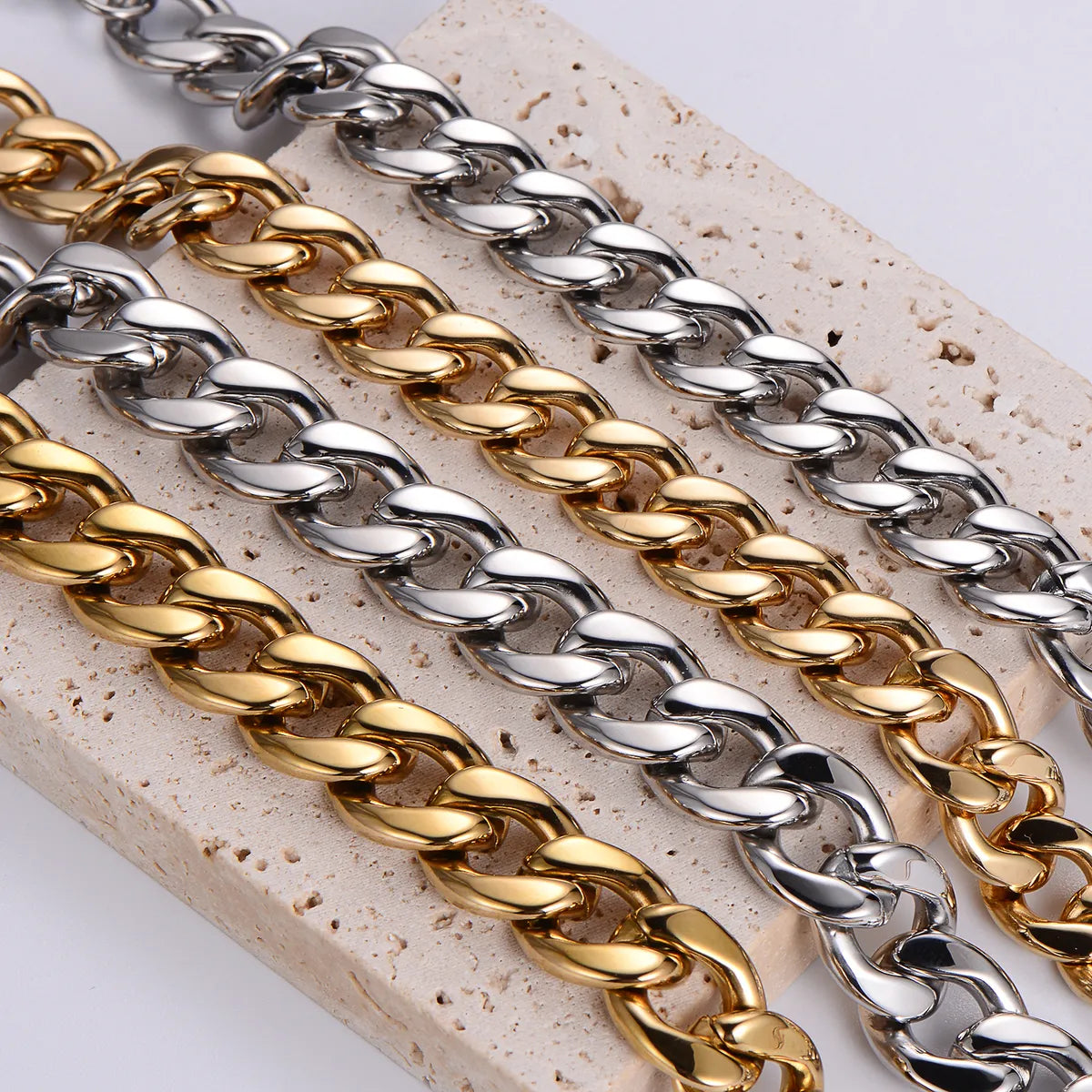 Hip-hop Rock Solid Color Stainless Steel Polishing Chain 18k Gold Plated Men's Bracelets