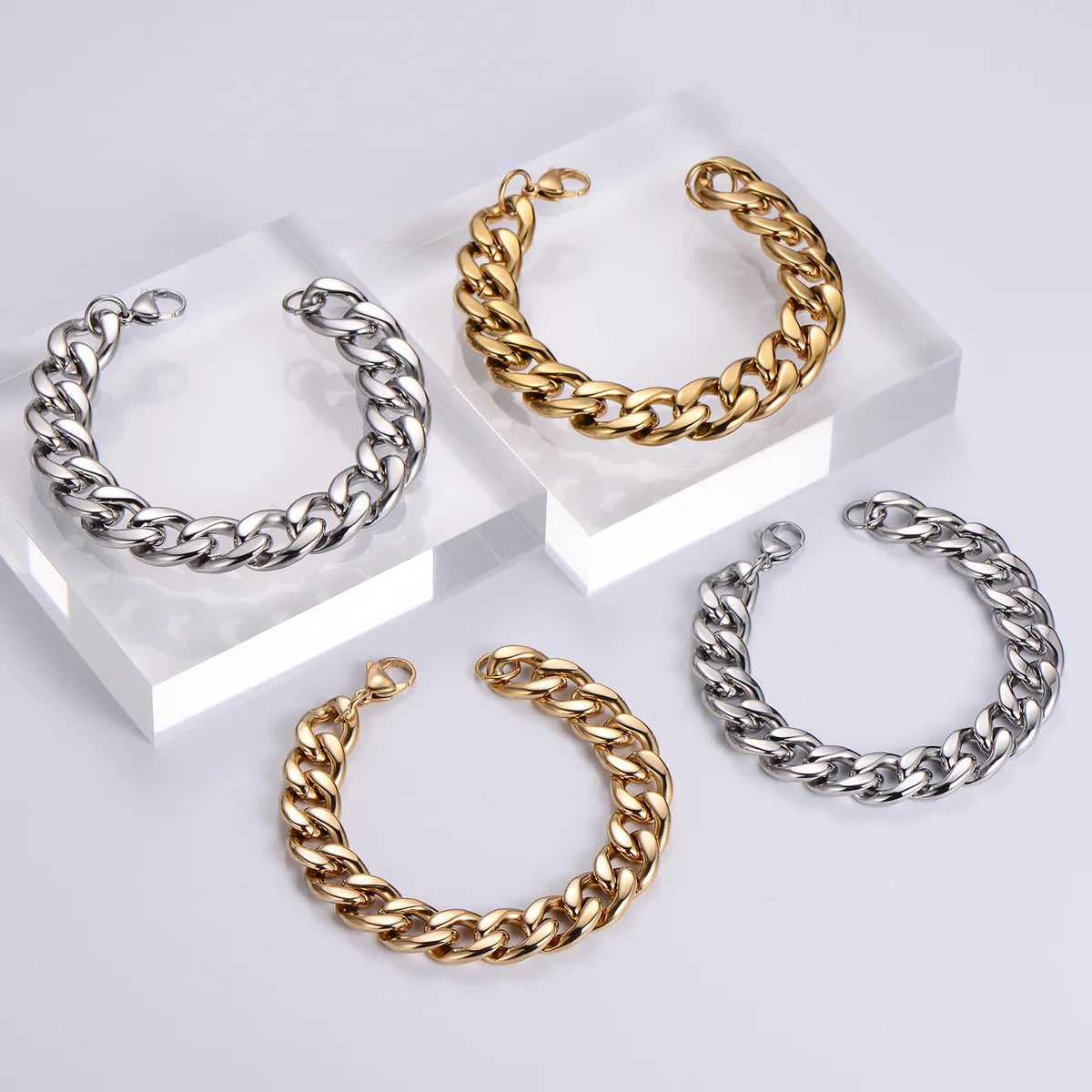 Hip-hop Rock Solid Color Stainless Steel Polishing Chain 18k Gold Plated Men's Bracelets