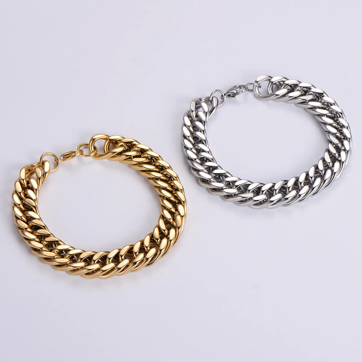 Hip-hop Rock Solid Color Stainless Steel Polishing Metal 18k Gold Plated Men's Bracelets