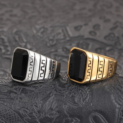 Hip-Hop Rock Streetwear Geometric Stainless Steel Inlay Artificial Gemstones Men'S Wide Band Ring