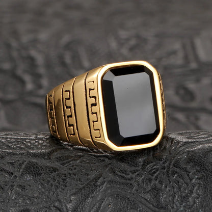 Hip-Hop Rock Streetwear Geometric Stainless Steel Inlay Artificial Gemstones Men'S Wide Band Ring