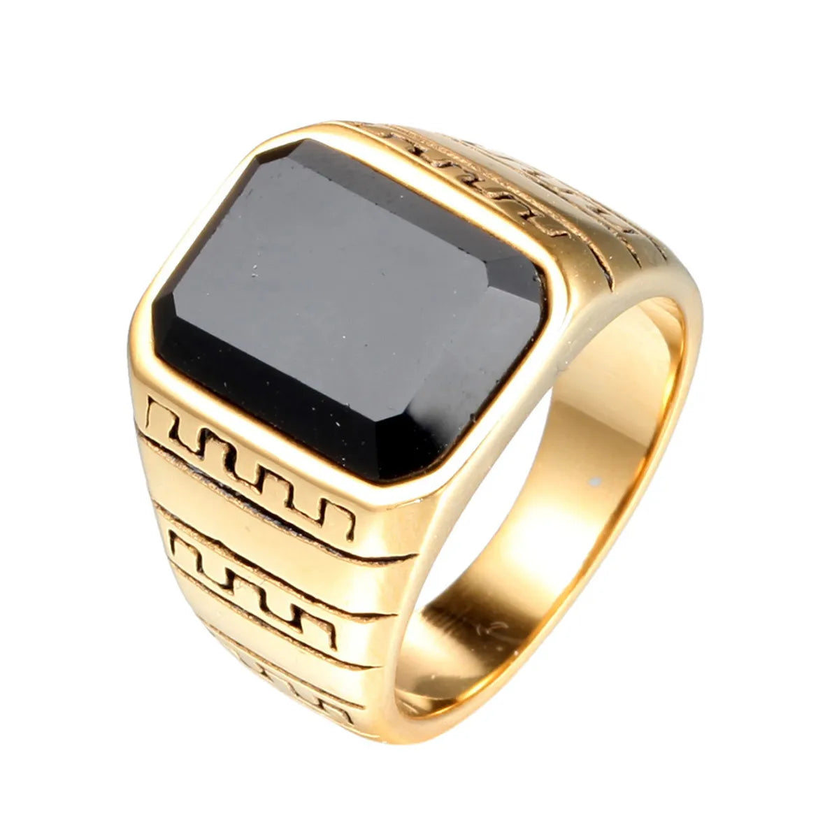 Hip-Hop Rock Streetwear Geometric Stainless Steel Inlay Artificial Gemstones Men'S Wide Band Ring