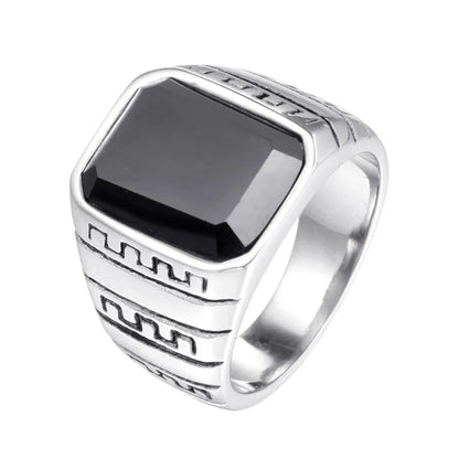 Hip-Hop Rock Streetwear Geometric Stainless Steel Inlay Artificial Gemstones Men'S Wide Band Ring