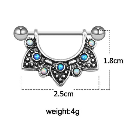 Hip-Hop Roman Style British Style Heart Shape Stainless Steel Alloy Epoxy Plating Inlay Rhinestones Zircon White Gold Plated Nipple Ring