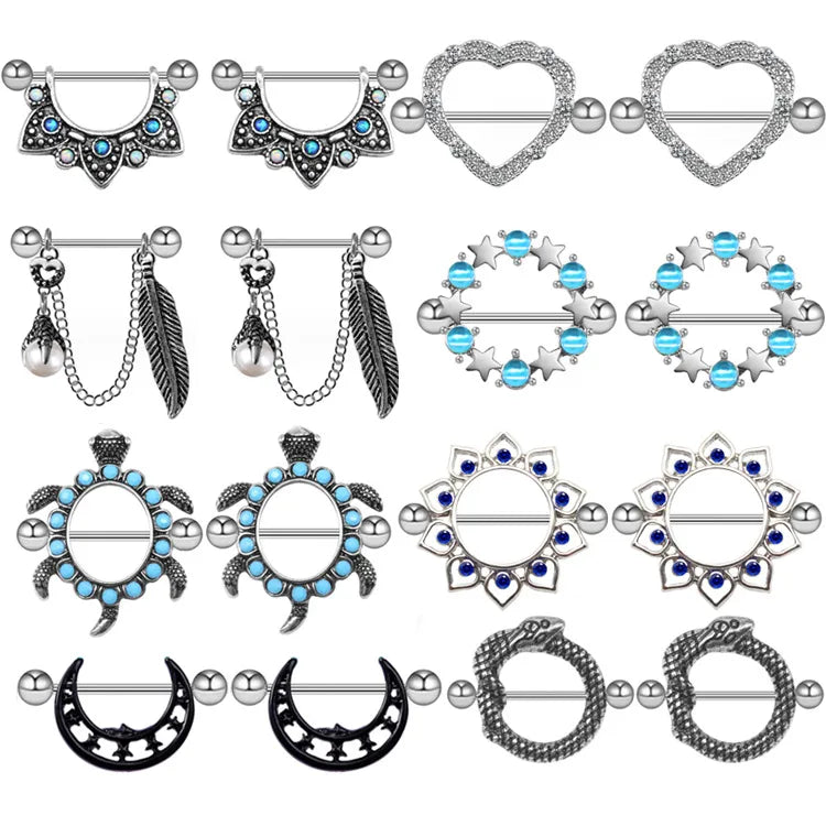 Hip-Hop Roman Style British Style Heart Shape Stainless Steel Alloy Epoxy Plating Inlay Rhinestones Zircon White Gold Plated Nipple Ring