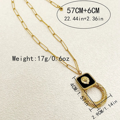 Hip-hop Roman Style Square Stainless Steel Enamel Plating Gold Plated Pendant Necklace