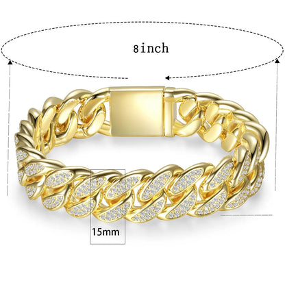 Hip-Hop Round Brass Inlay Zircon 18K Gold Plated Women's Tennis Bracelet