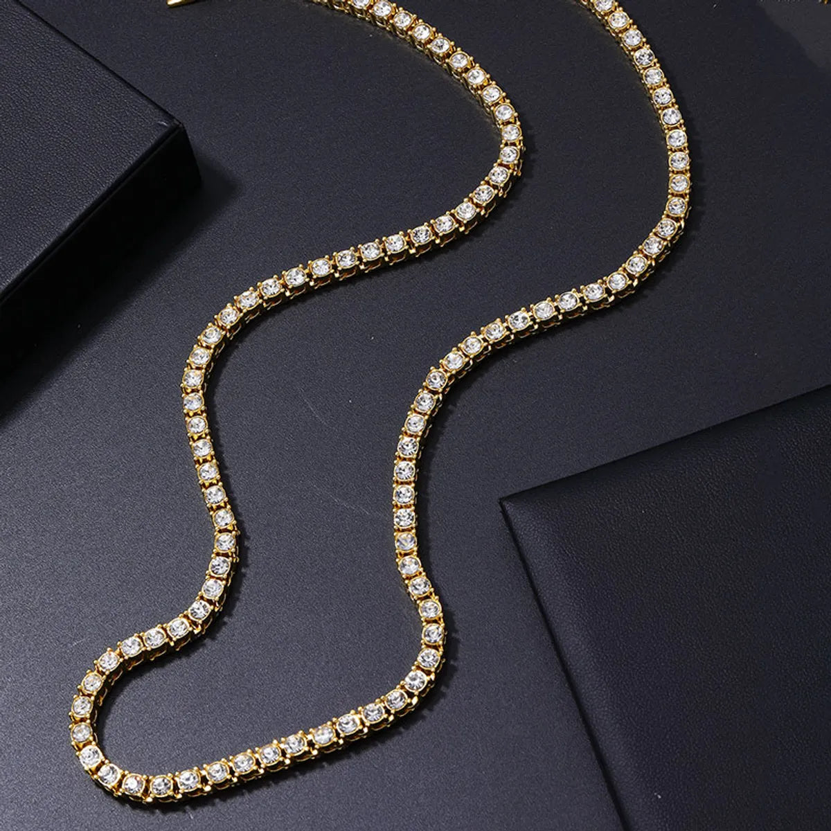 Hip-hop Round Copper Zircon Bracelets Necklace In Bulk